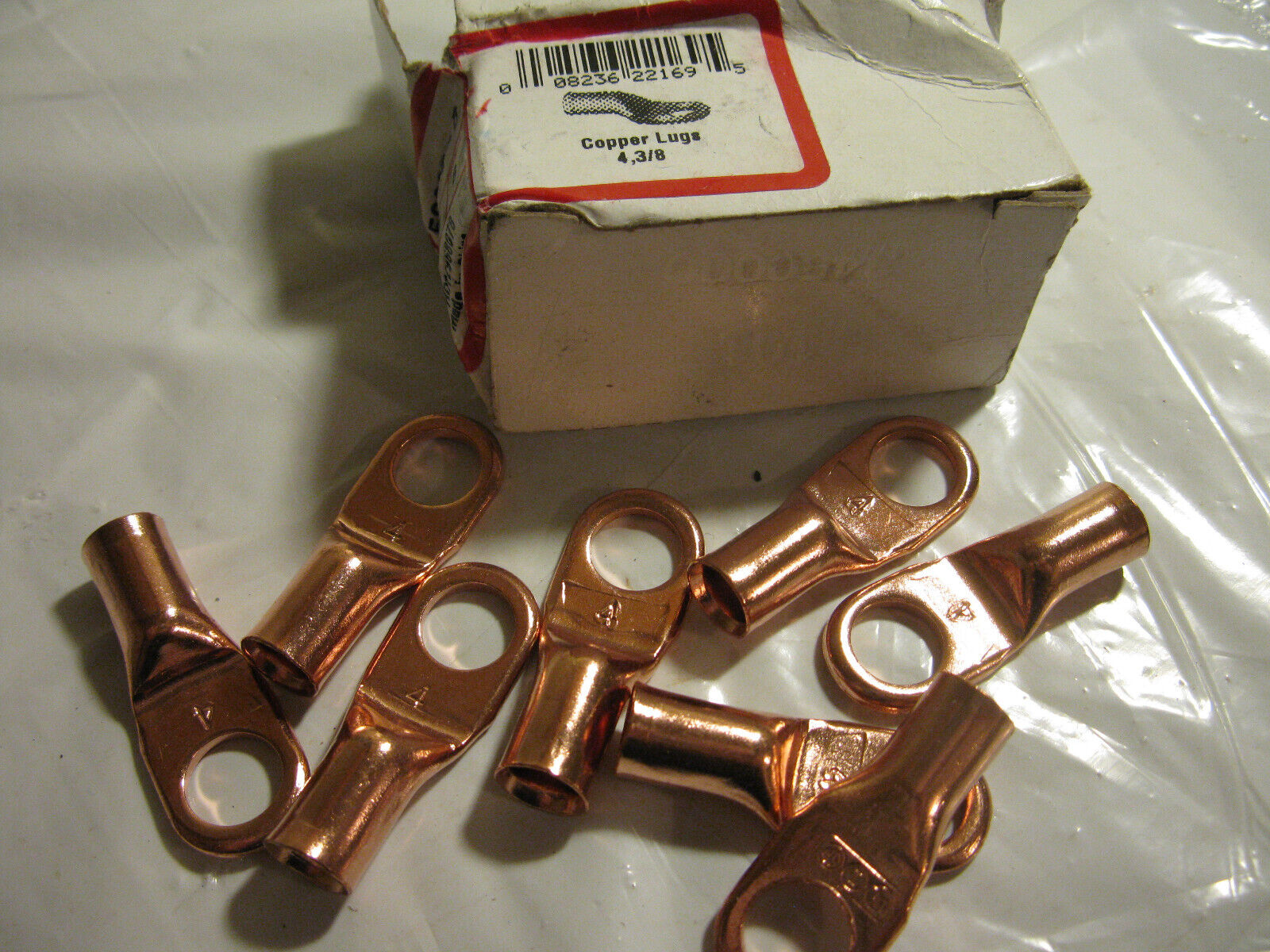 (image for) 8 Copper wire lugs 4 gauge 3/8 bolt battery terminal solder crimp - Click Image to Close