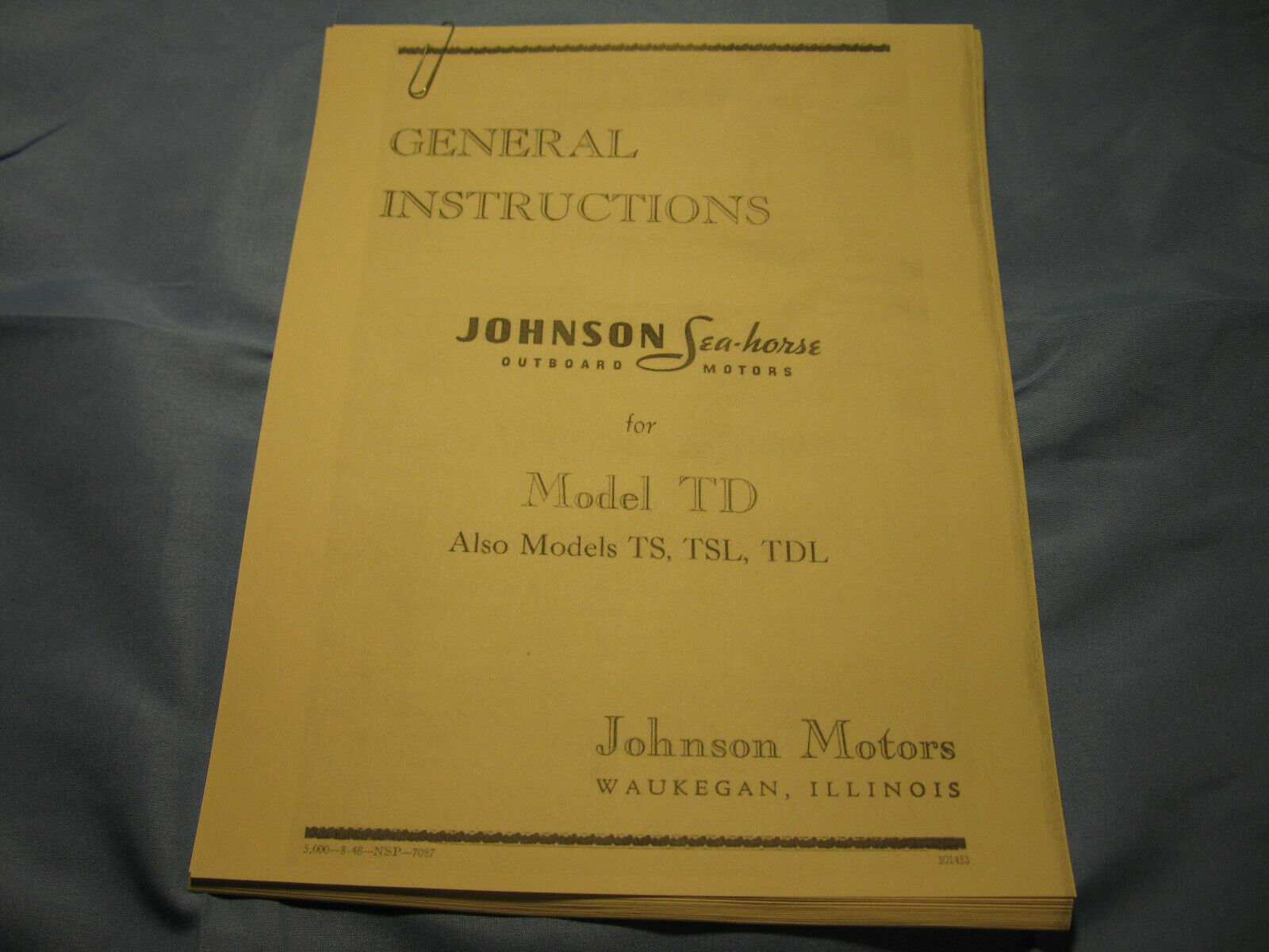 (image for) 1940s Johnson TD TS TSL TDL General Instructions outboard owners TD-20 TS-20 - Click Image to Close