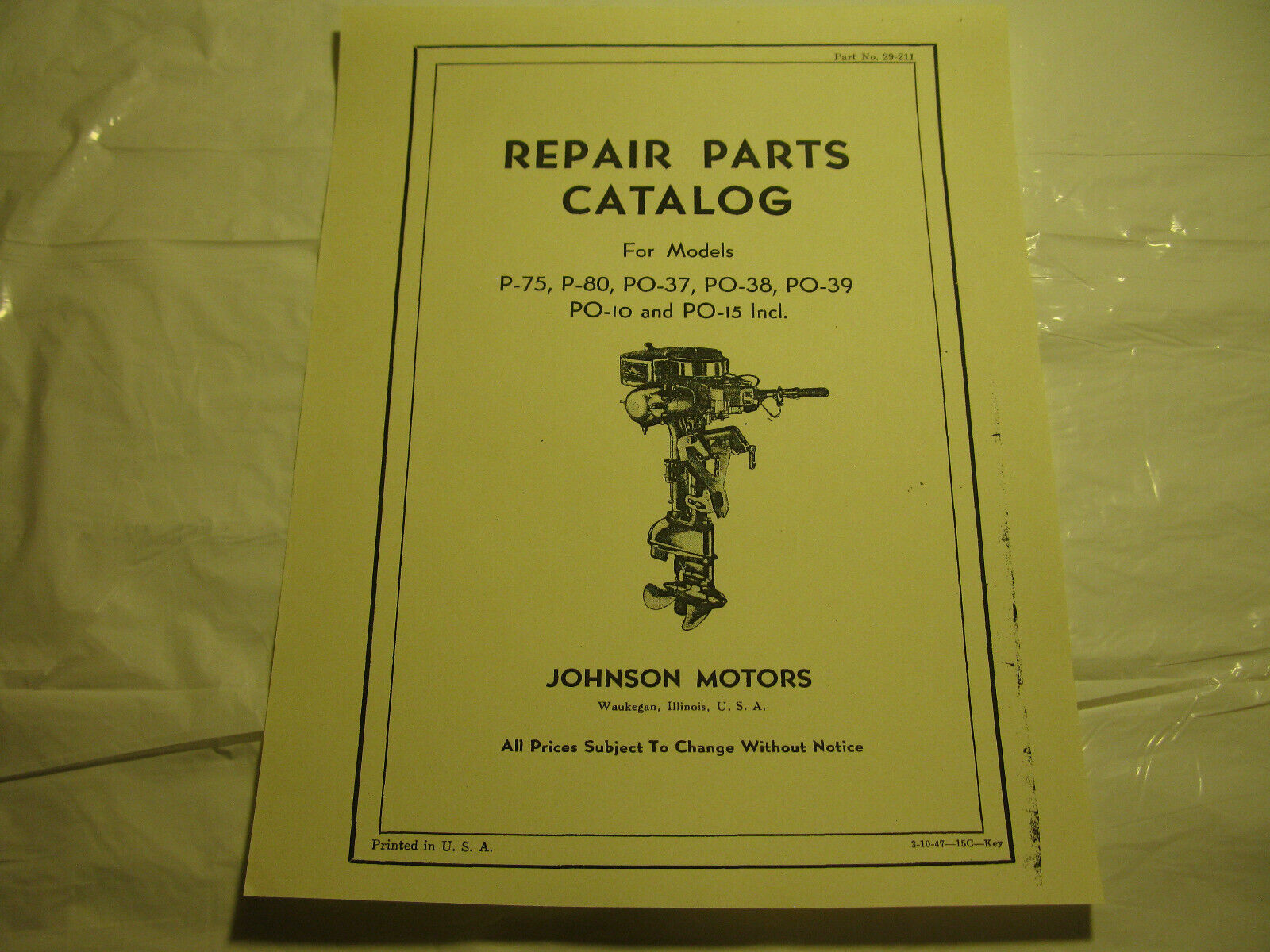 (image for) Johnson Sea Horse P-75 P-80 PO-37 PO-38 PO-39 PO-10 PO-15 outboard parts catalog - Click Image to Close